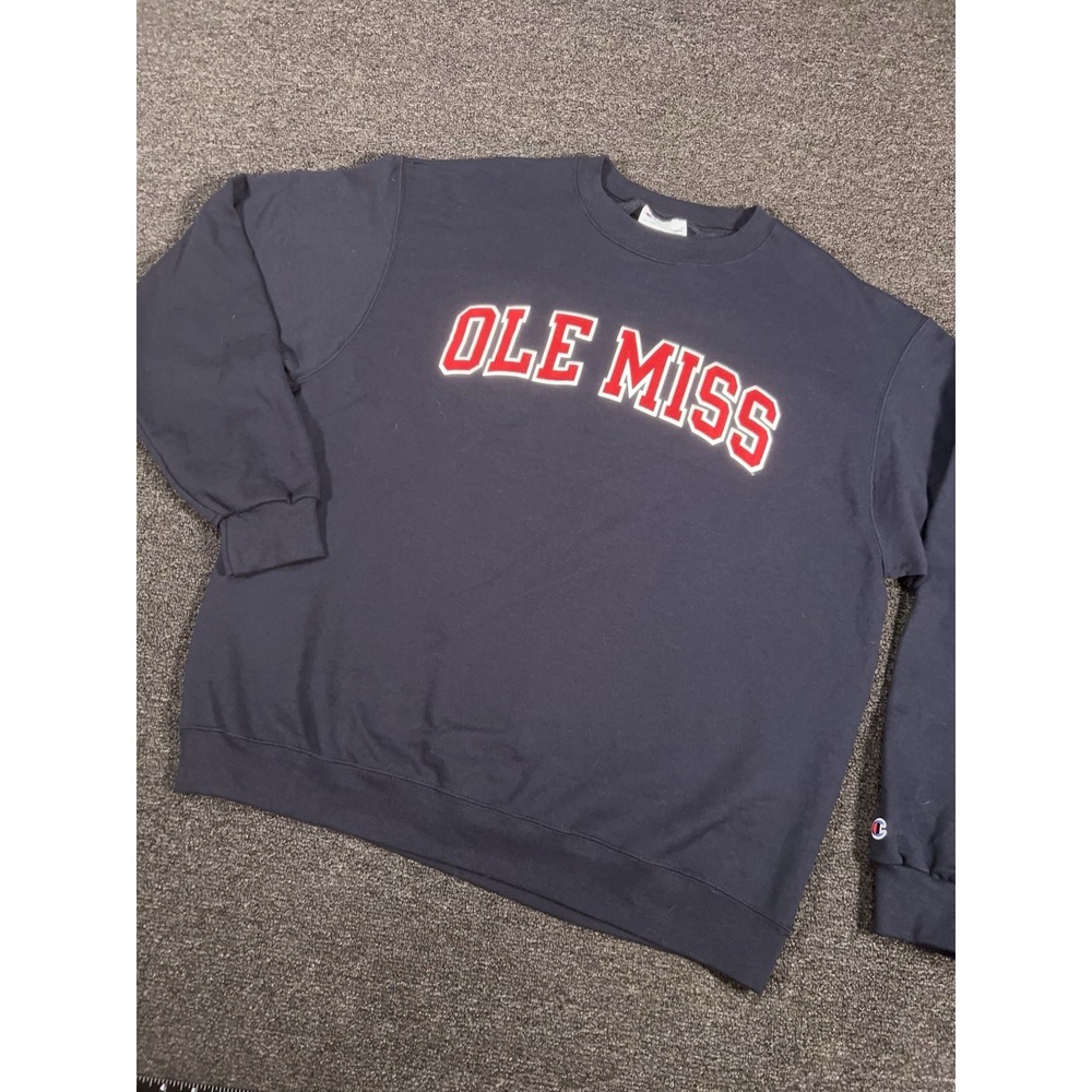 Ole Miss Rebels Crewneck Sweatshirt Men's XL Navy Blue Embroidered Champion